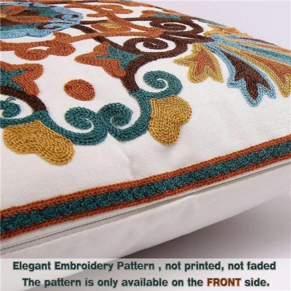 Throw Pillow Cover 18x18inch Pack of 1Embroidered Pattern 100% Cotton Decorative - Picture 6 of 6